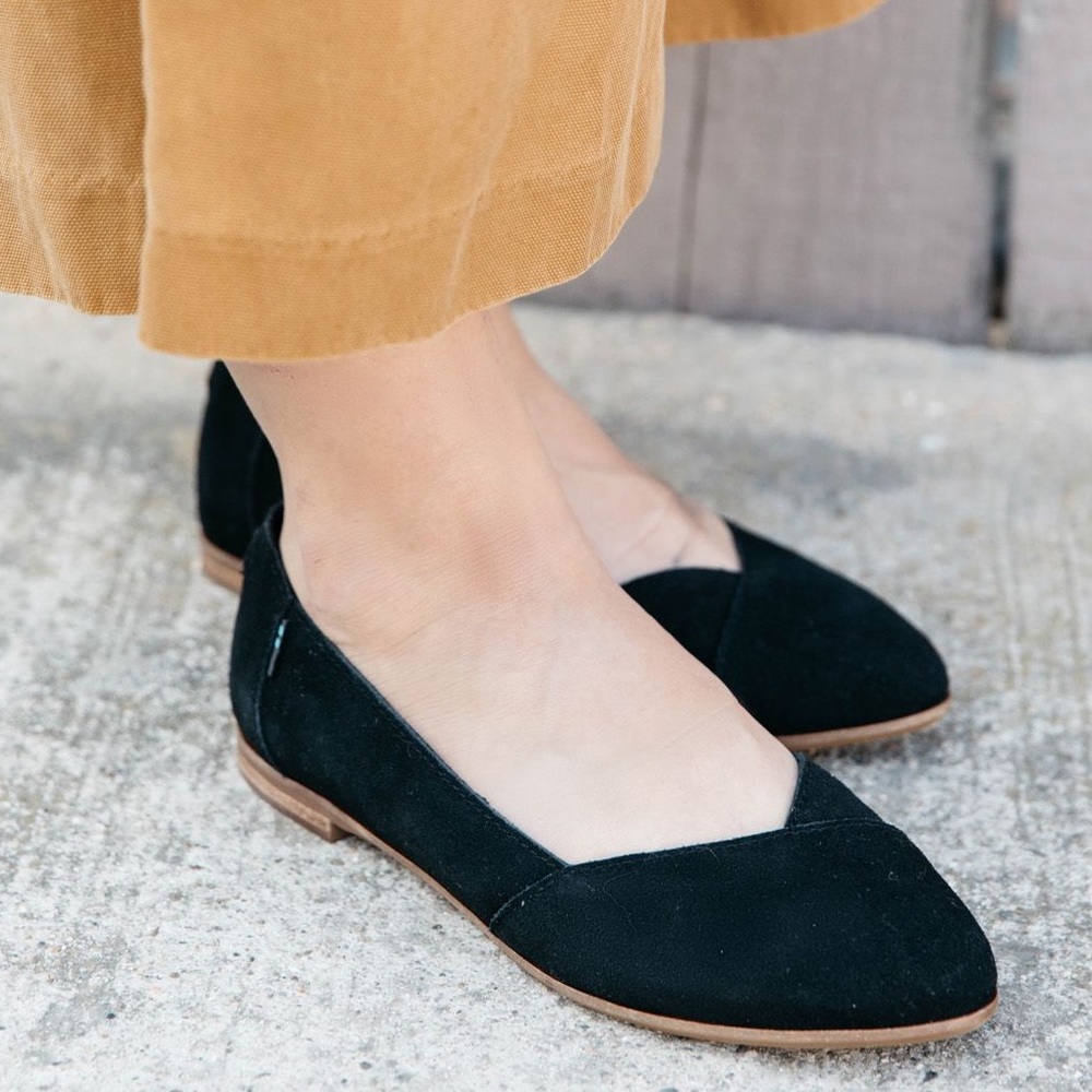 TOMS Julie Black Suede Flat with Almond Toe size 9
